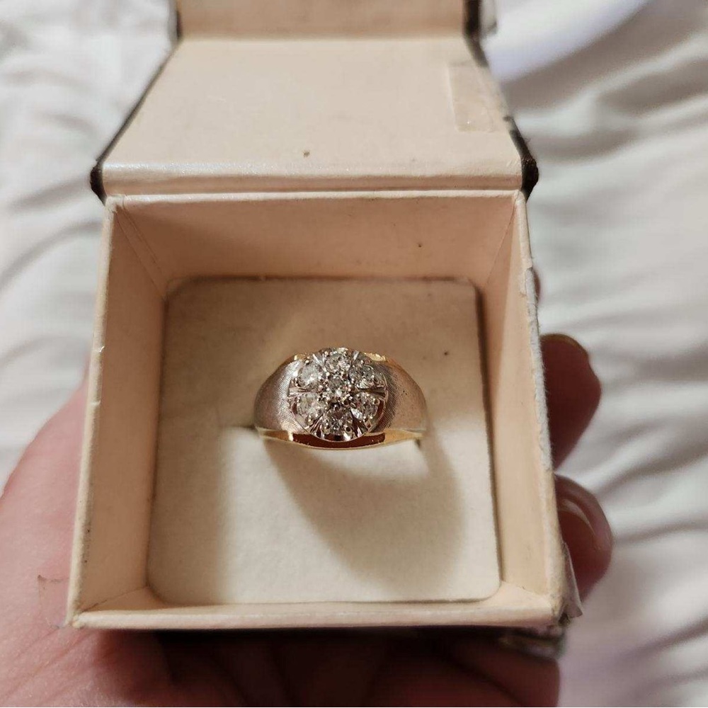 Solid yellow with white gold on each side natural real diamond ring